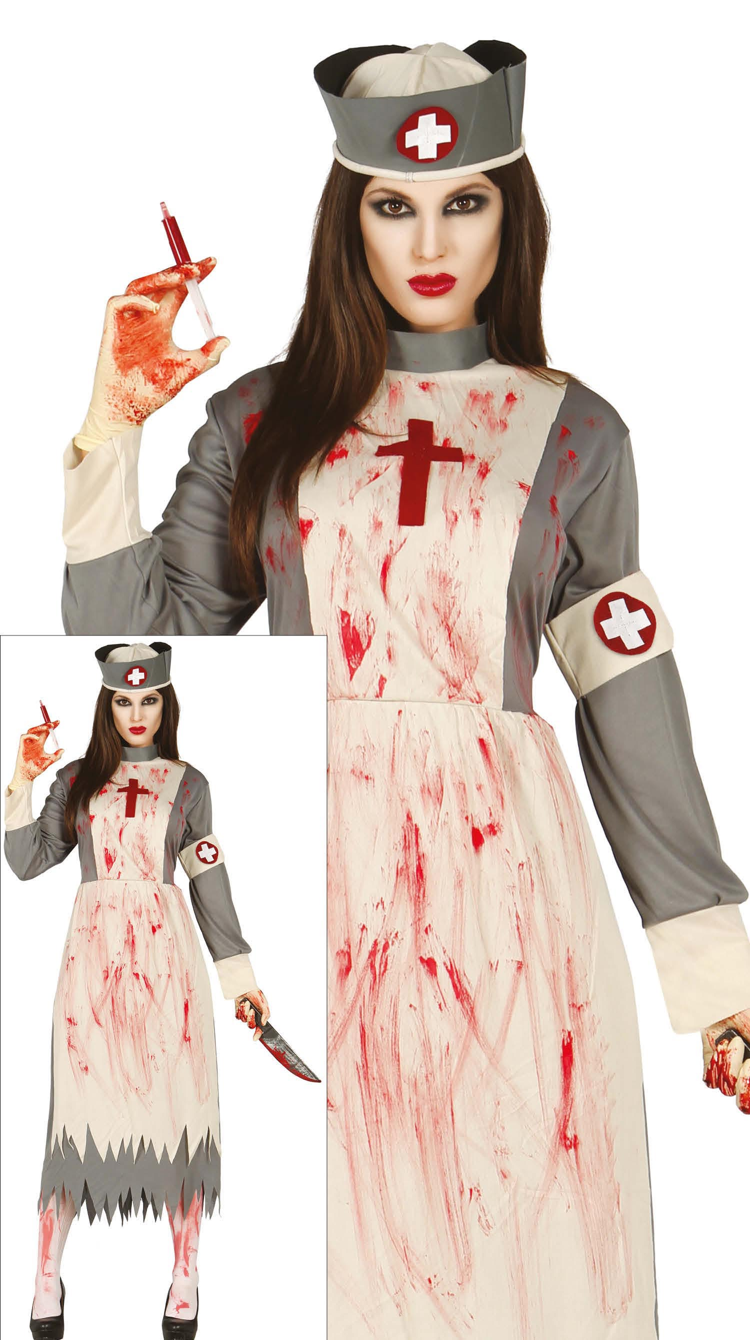 Costume Vestito Infermiera Zombie Travestimento per Adulti Halloween Carnevale Cosplay