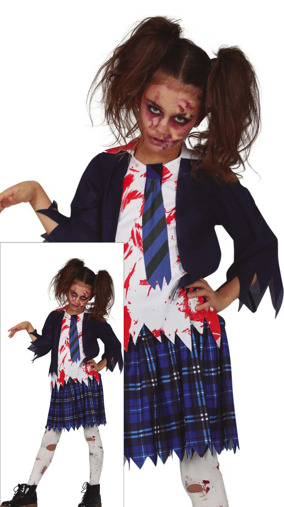 Costume Liceale Zombie per Bambine Vestito Travestimento Halloween Carnevale Cosplay - 7704