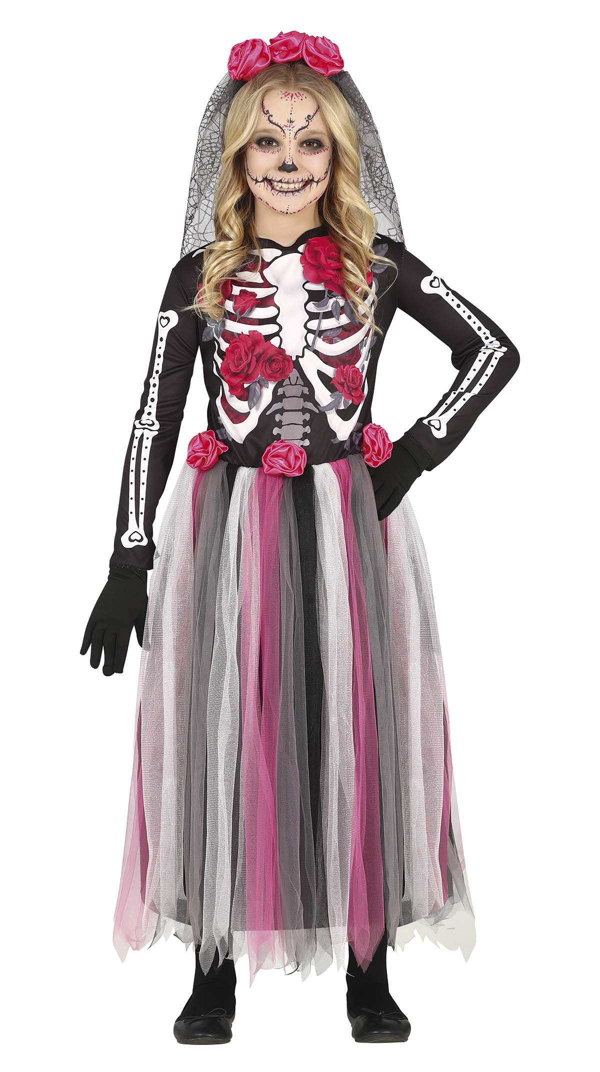 Costume Catrina Dia De Los Muertos per Bambine Vestito Travestimento Halloween Cosplay - 7765
