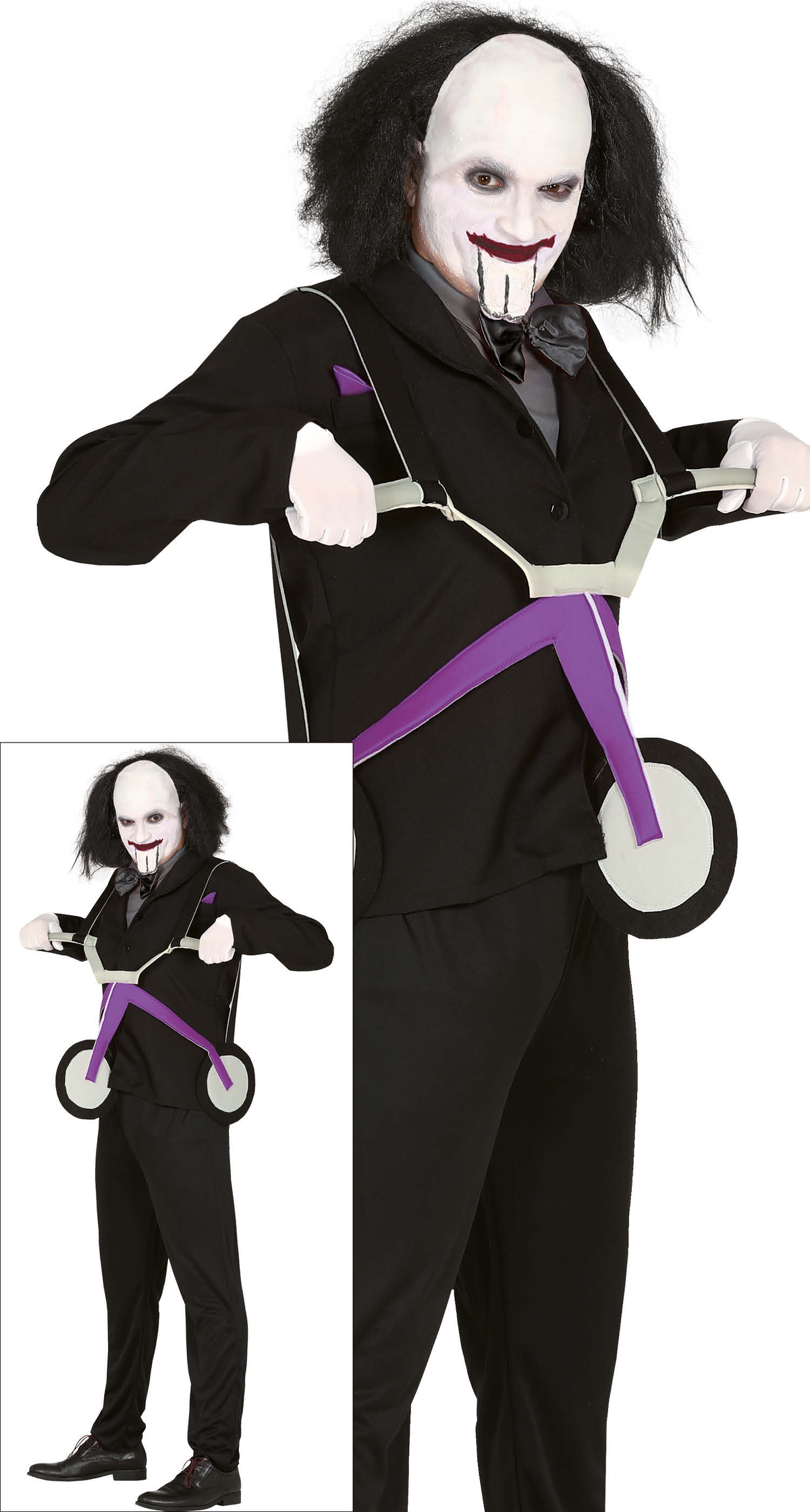 Costume Vestito Assassin Tricycle Travestimento Saw per Adulti Halloween Carnevale Cosplay