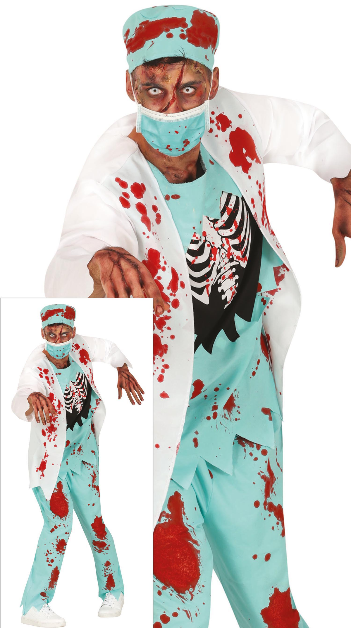 Costume Vestito Surgeon Zombie Travestimento Chirurgo Zombie per Adulti Halloween Carnevale Cosplay