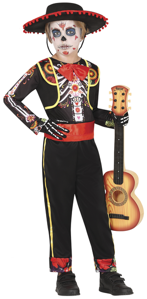 Costume Mariachi Skeleton per Bambini Vestito Scheletro Travestimento Halloween Carnevale Cosplay