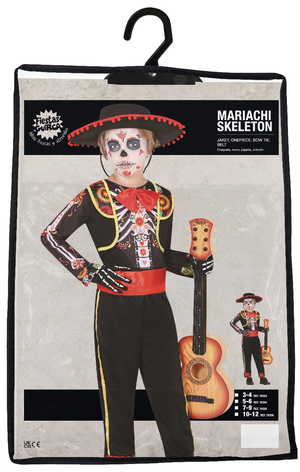 Costume Mariachi Skeleton per Bambini Vestito Scheletro Travestimento Halloween Carnevale Cosplay