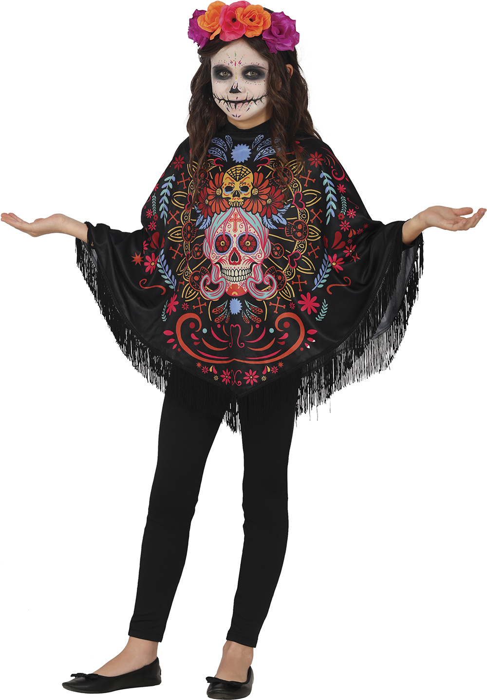 Poncho Dia De Los Muertos Accessorio Travestimento per Bambini Halloween Carnevale Feste a Tema - 78150