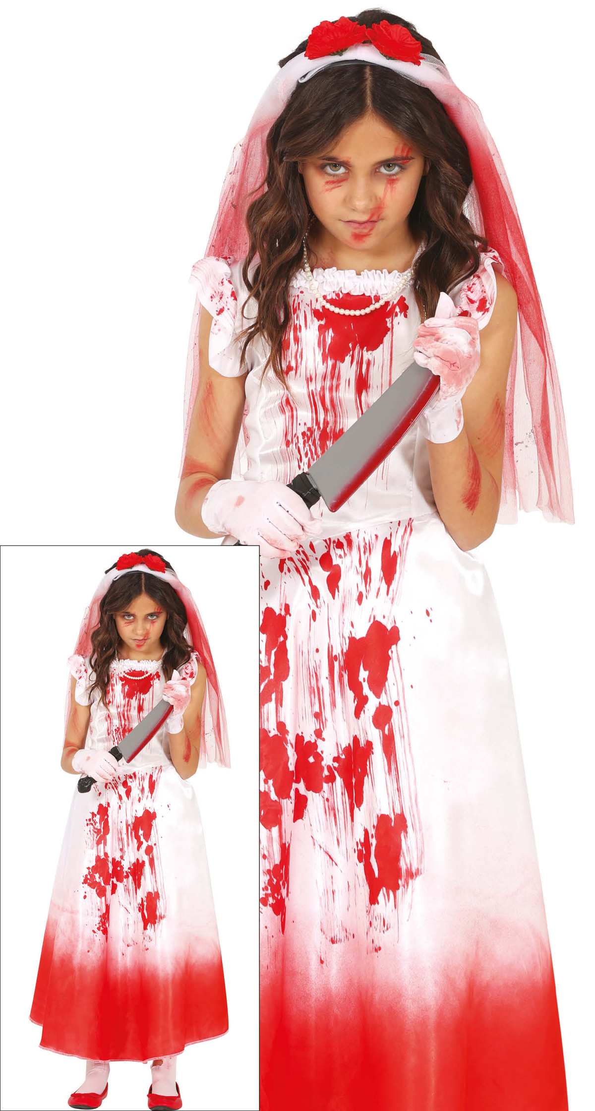 Costume Bloody Wife Vestito Travestimento Sposa Sanguinaria per Bambine Halloween Cosplay