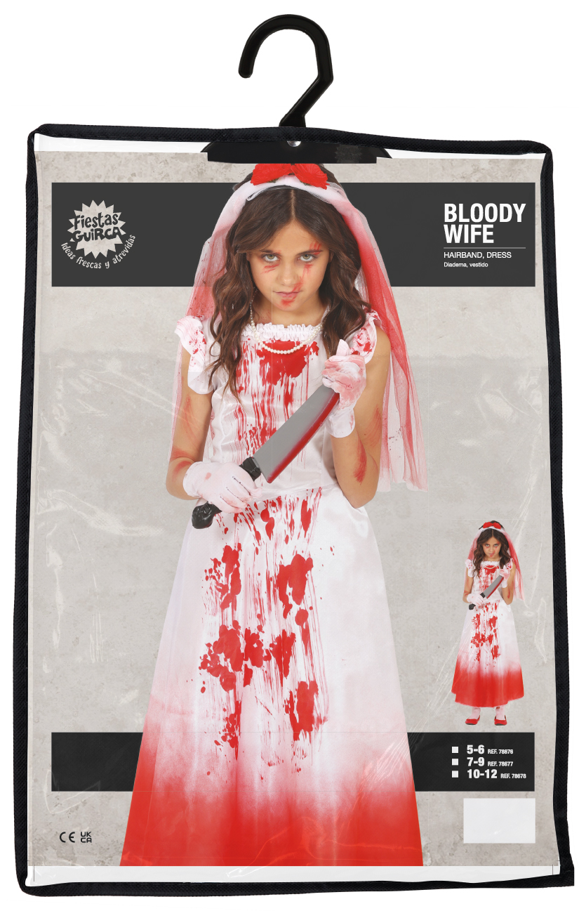 Costume Bloody Wife Vestito Travestimento Sposa Sanguinaria per Bambine Halloween Cosplay