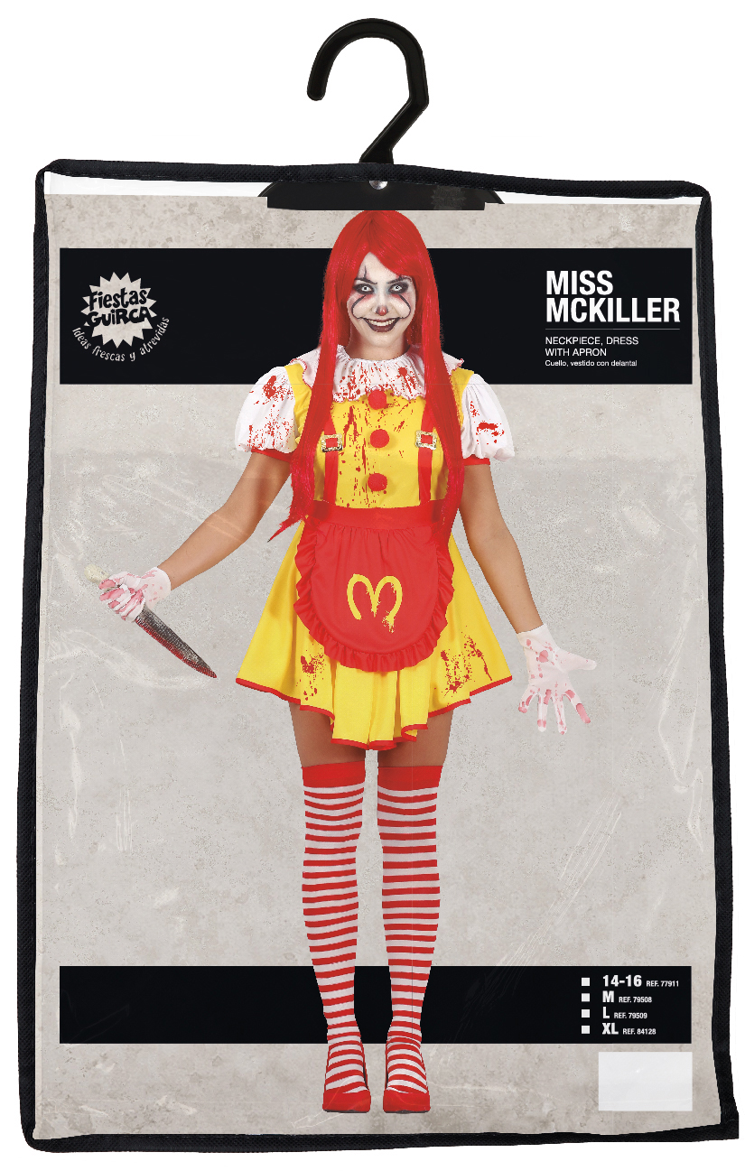 Costume Vestito Miss Mckiller Travestimento Clown Assassino per Adulti Halloween Carnevale Cosplay