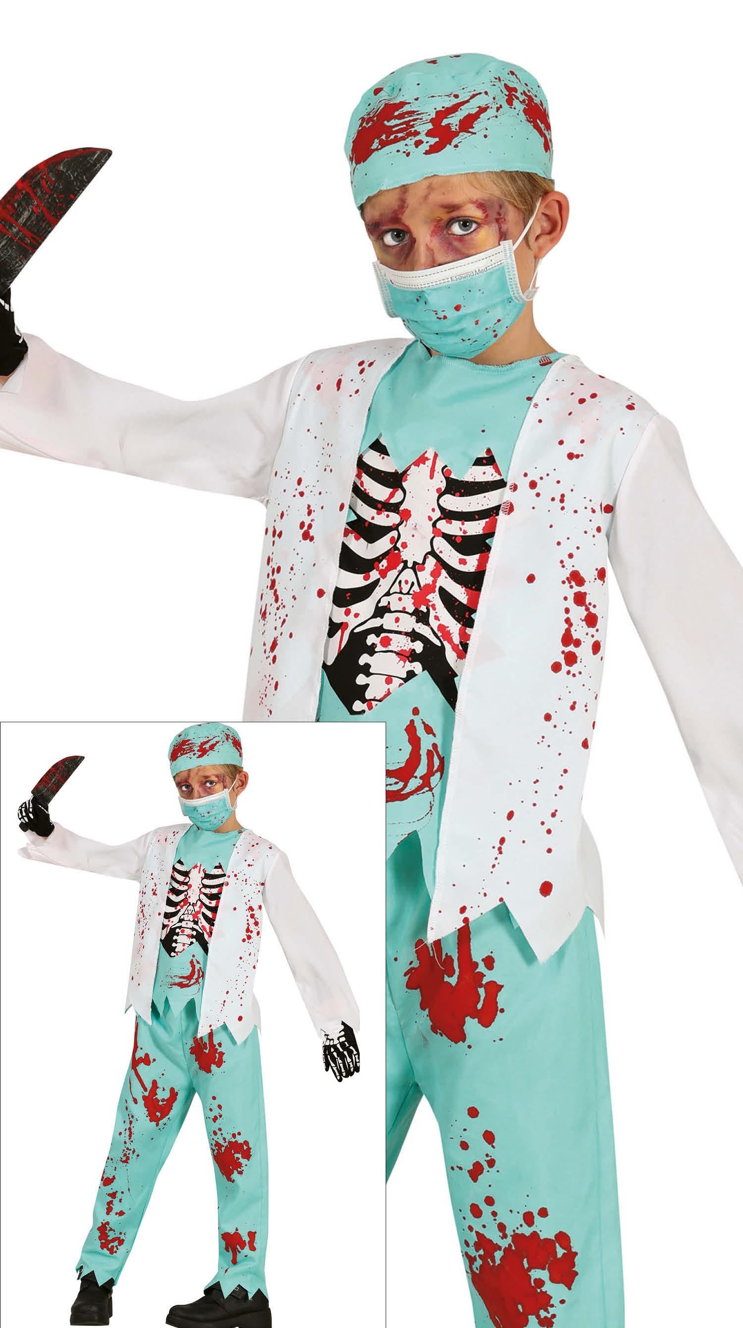 Costume Dottore Medico Scheletro Zombie Vestito Travestimento per Bambini Halloween Cosplay - 7815