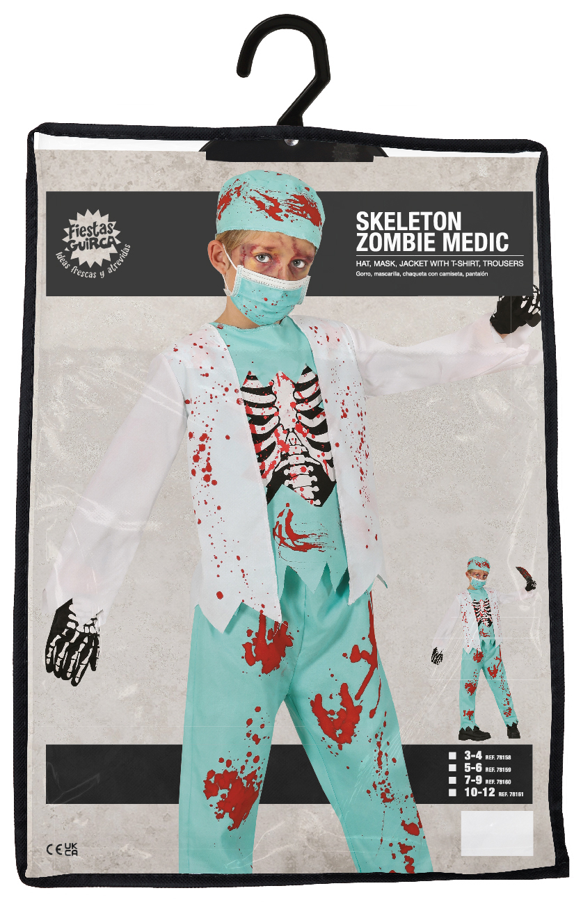 Costume Dottore Medico Scheletro Zombie Vestito Travestimento per Bambini Halloween Cosplay - 7815