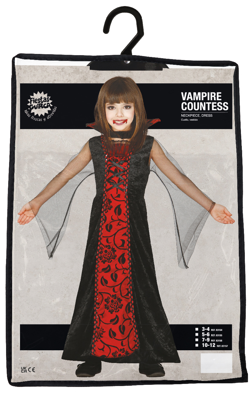 Costume Vimpire Countess Vestito Travestimento Contessa Vampiro per Bambine Halloween Cosplay
