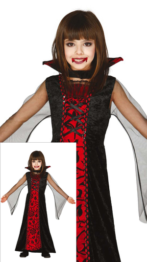 Costume Vimpire Countess Vestito Travestimento Contessa Vampiro per Bambine Halloween Cosplay