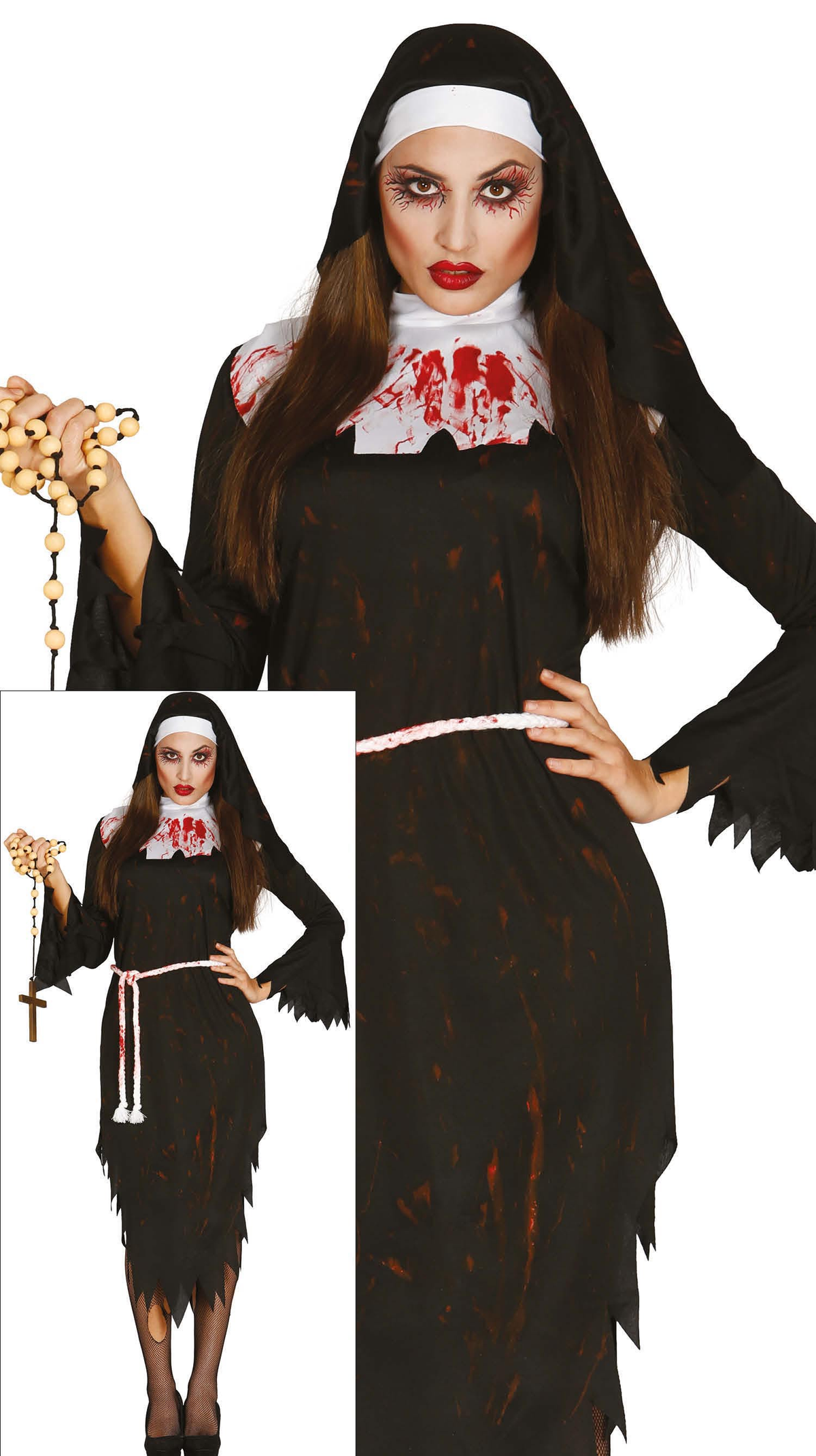 Costume Vestito Suora Zombie Travestimento per Adulti Halloween Carnevale Cosplay