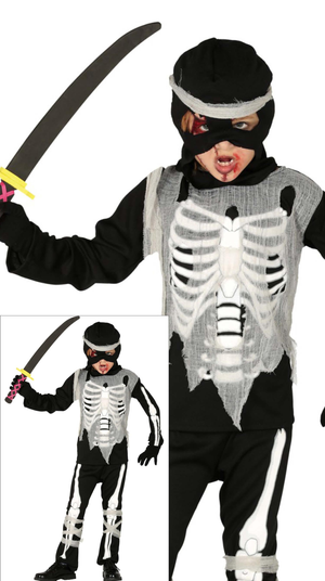 Costume Skeleton Ninja Vestito Travestimento Scheletro Ninja per Bambini Halloween Cosplay