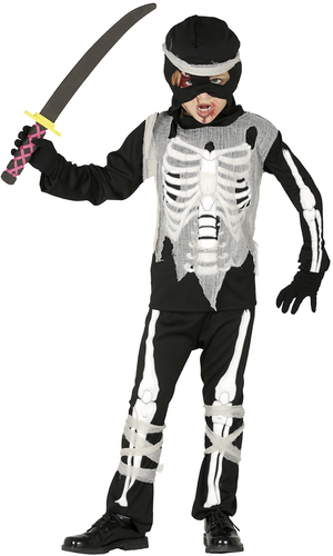 Costume Skeleton Ninja Vestito Travestimento Scheletro Ninja per Bambini Halloween Cosplay