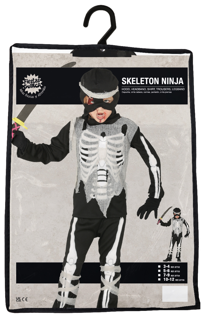 Costume Skeleton Ninja Vestito Travestimento Scheletro Ninja per Bambini Halloween Cosplay