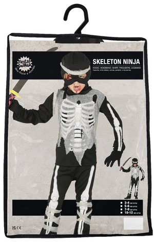 Costume Skeleton Ninja Vestito Travestimento Scheletro Ninja per Bambini Halloween Cosplay