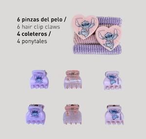 Accessori per Capelli Stitch DISNEY Set 6 Mini Fermagli 4 Elastici per Acconciature in Confezione - 2952