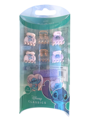 Accessori per Capelli Stitch DISNEY Set 6 Mini Fermagli 4 Elastici per Acconciature in Confezione - 2952