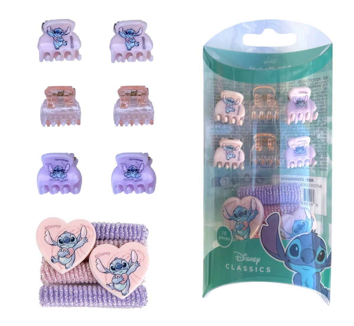 Accessori per Capelli Stitch DISNEY Set 6 Mini Fermagli 4 Elastici per Acconciature in Confezione - 2952