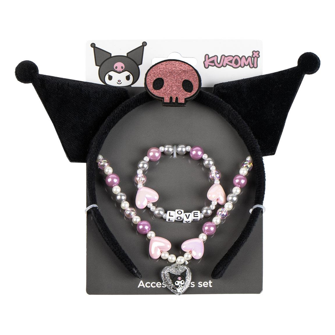 Set Accessori Kuromi Sanrio Bracciale Collana Cerchietto con Orecchie - 3438