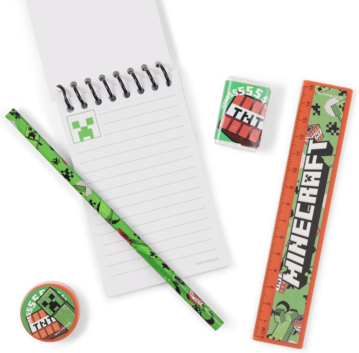 Set Cancelleria Minecraft 5 Pezzi Block Notes Matita Gomma Temperamatite e Righello - Mc00038