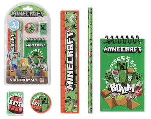 Set Cancelleria Minecraft 5 Pezzi Block Notes Matita Gomma Temperamatite e Righello - Mc00038