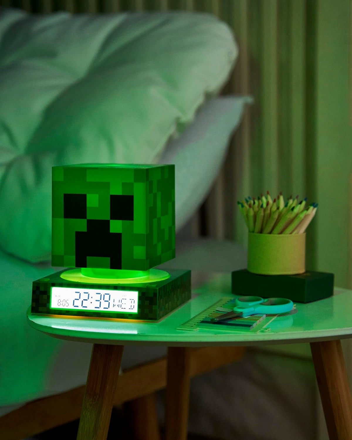 Lampada 3d Minecraft Creeper da Comodino Luce Notturna LED Sveglia Digitale - Min3020