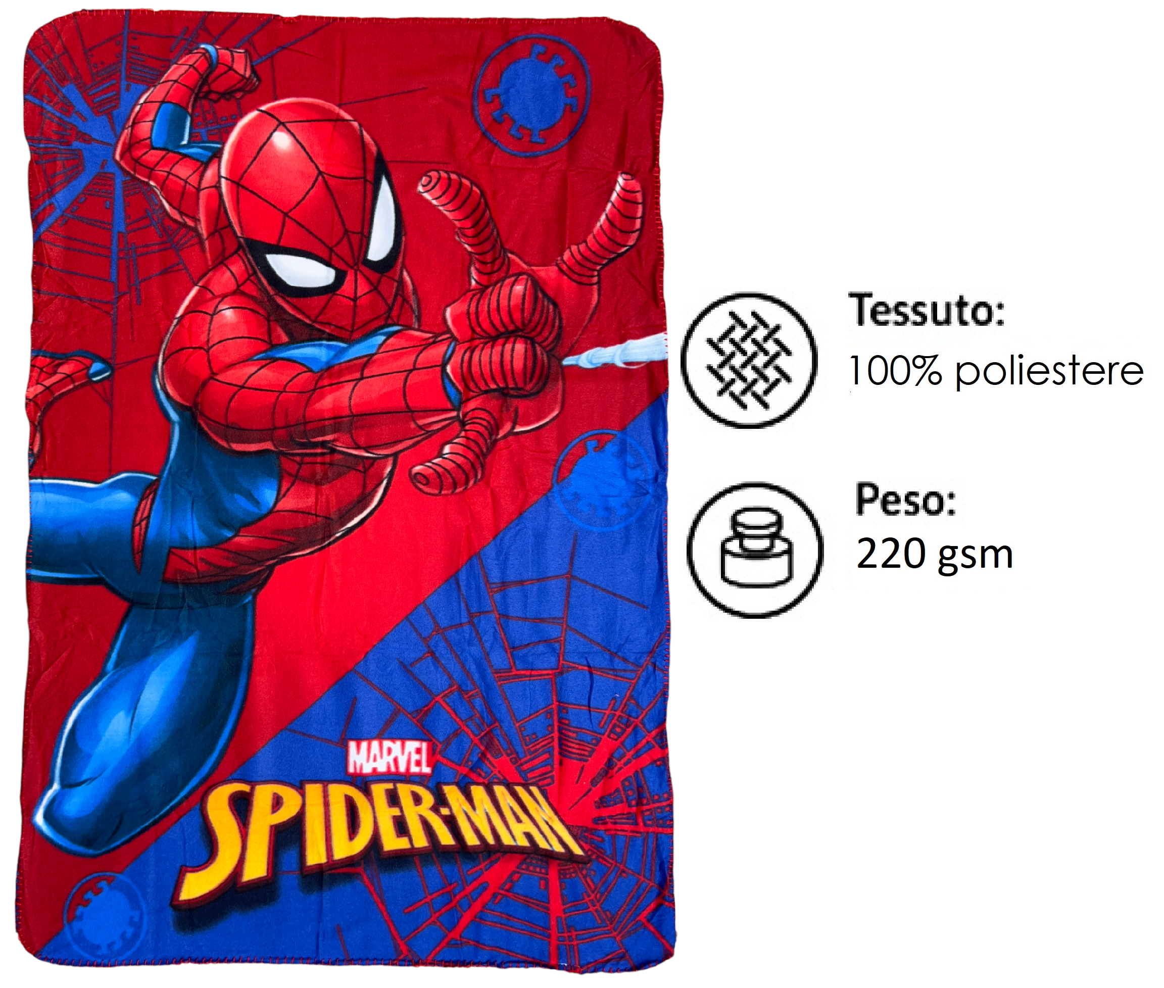 Plaid Spiderman MARVEL Coperta in 100% Poliestere 220 Gsm 100 X 140 CM per Bambini - Spi24-4223