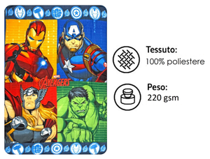 Plaid Avengers MARVEL Coperta in 100% Poliestere 220 Gsm 100 X 140 CM per Bambini - Ave24-4334