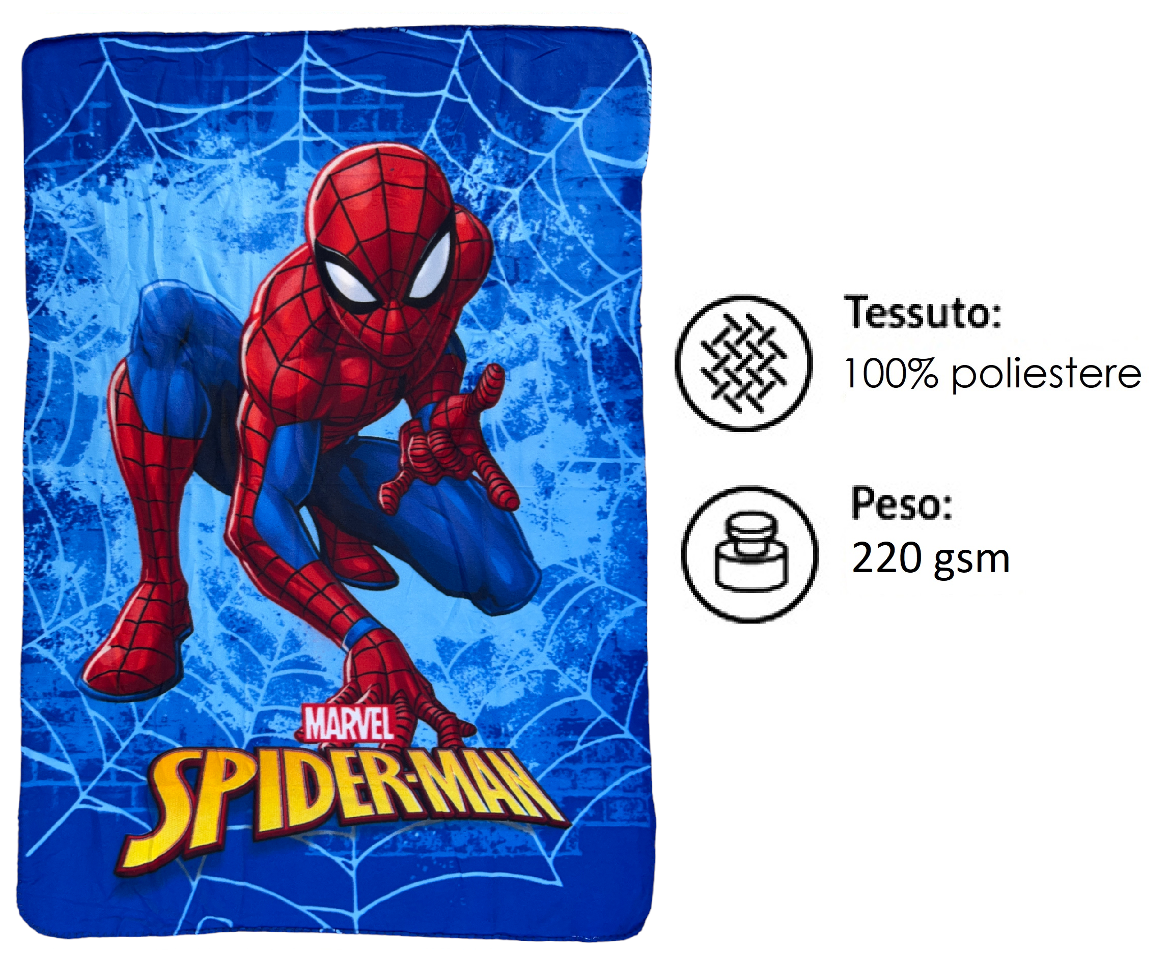 Plaid Spiderman MARVEL Coperta in 100% Poliestere 220 Gsm 100 X 140 CM per Bambini - Je12338cg