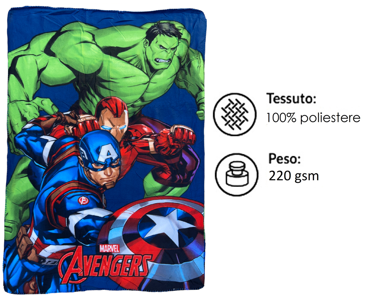 Plaid Avengers MARVEL Coperta in 100% Poliestere 220 Gsm 100 X 140 CM per Bambini - Je12337cg