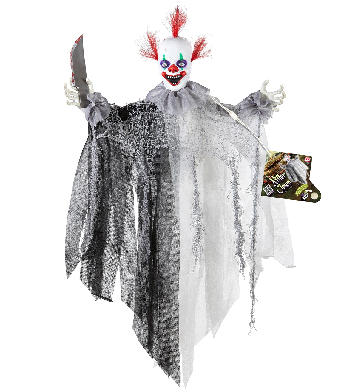 Decorazione Clown Assassino Animato con Coltello Occhi Luminosi Musica da Circo 60 CM - 01392
