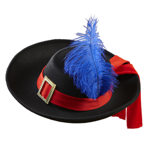 Cappello Nero da Moschettiere con Piuma in Feltro Spazzolato Accessorio Travestimento Carnevale Bambino - 0490r