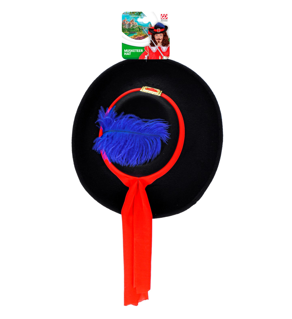 Cappello Nero da Moschettiere con Piuma in Feltro Spazzolato Accessorio Travestimento Carnevale Bambino - 0490r
