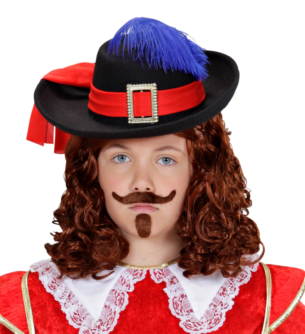 Cappello Nero da Moschettiere con Piuma in Feltro Spazzolato Accessorio Travestimento Carnevale Bambino - 0490r