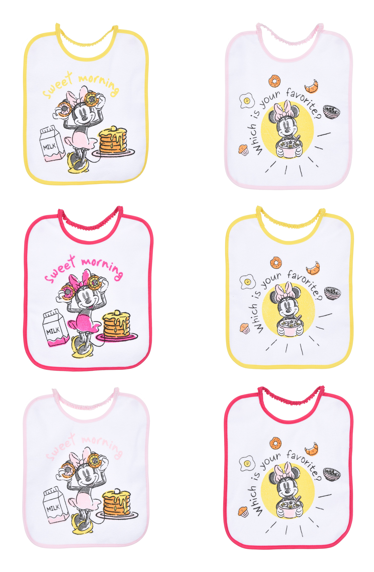 Bavette Minnie DISNEY Set 6 Bavaglini 27 X 22,5 CM in Spugna per Bambini - Hy00177