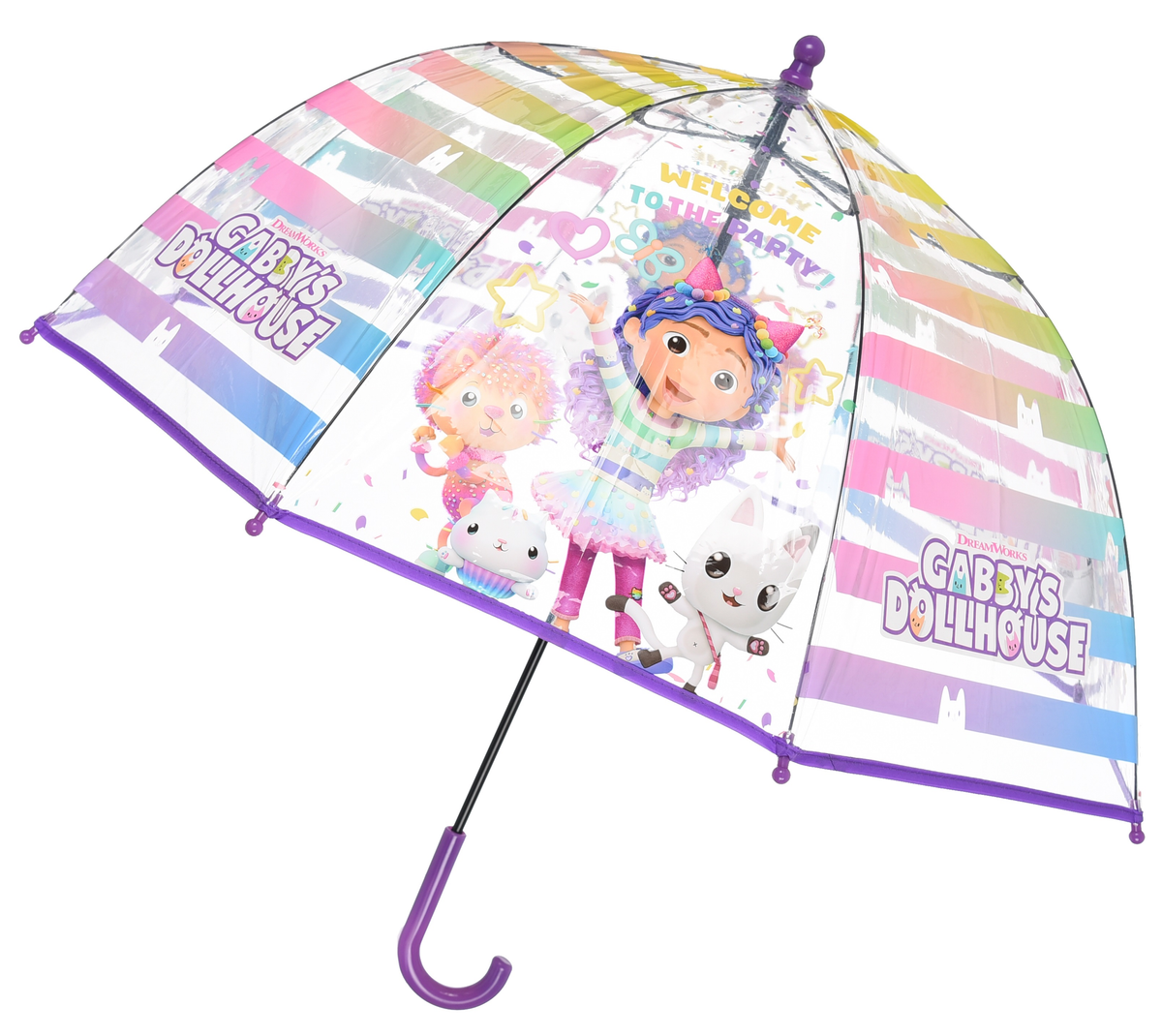 Ombrello a Cupola Gabby's Dollhouse per Bambini 64 CM Trasparente con Apertura Manuale - Hy40097