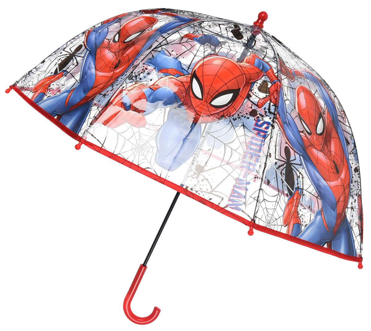 Ombrello a Cupola Spiderman MARVEL per Bambini 64 CM Trasparente con Apertura Manuale - Hy40107