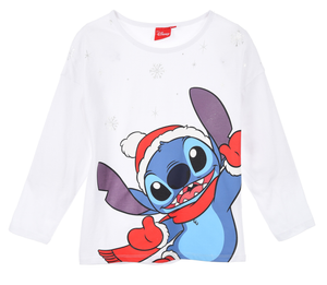 T-Shirt M.l. Stitch Natale DISNEY Maglia per Bambini 3/8 Anni - Hy10409bianco