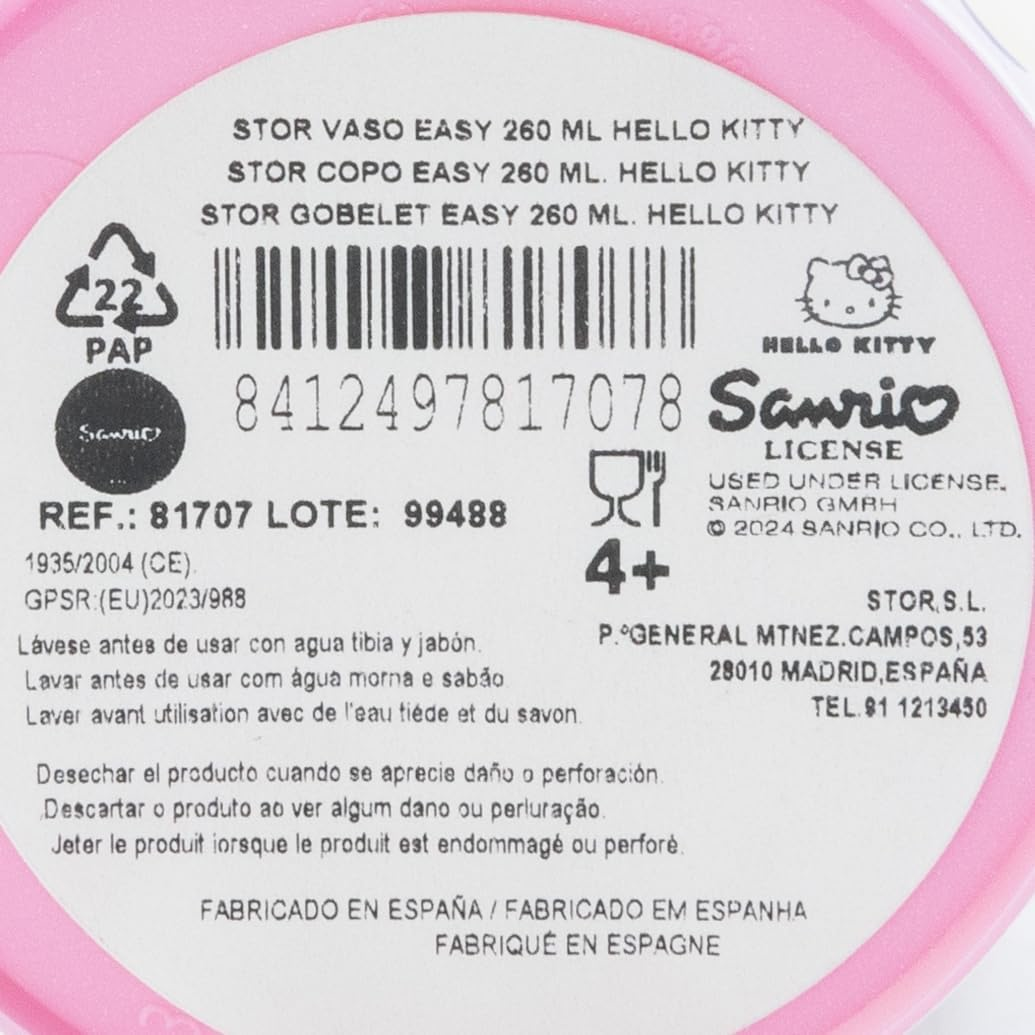 Bicchiere Hello Kitty in  Plastica Semirigida Riutilizzabile 260 Ml Bpa Free - St81707