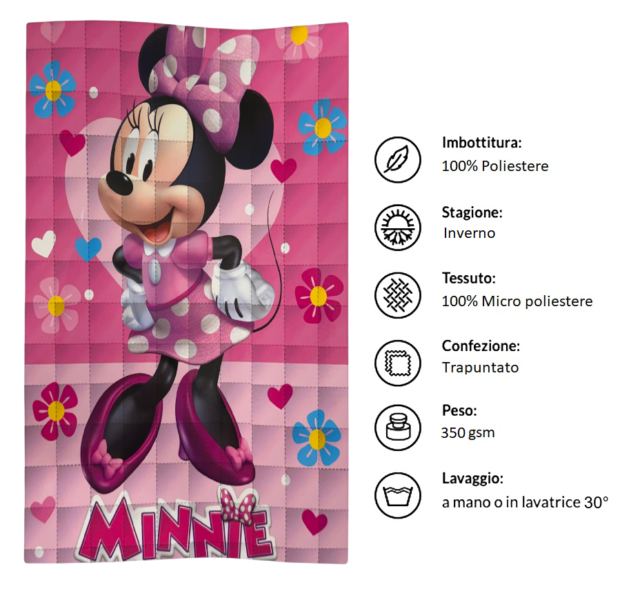 Trapunta Minnie DISNEY Piumone Invernale 350 Gsm Letto Singolo 160x250 CM - Je12125gtb