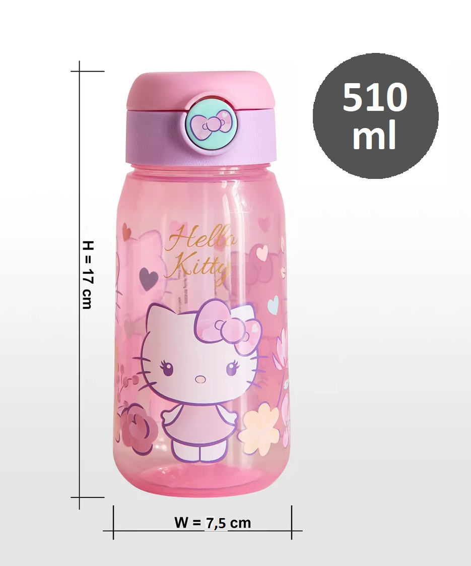 Borraccia Pop-Up Hello Kitty Sanrio Bottiglia in Plastica Riutilizzabile 510 Ml con Cannuccia - 84998