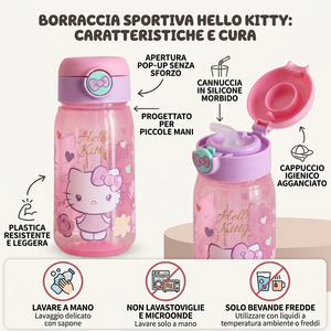 Borraccia Pop-Up Hello Kitty Sanrio Bottiglia in Plastica Riutilizzabile 510 Ml con Cannuccia - 84998