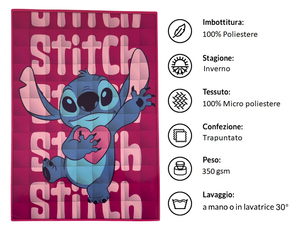 Trapunta Stitch DISNEY Piumone Invernale 350 Gsm Letto Singolo 160x250 CM - Je12127gtb