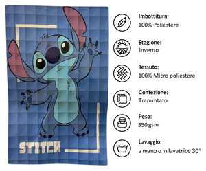 Trapunta Stitch DISNEY Piumone Invernale 350 Gsm Letto Singolo 160x250 CM - Je12131gtb