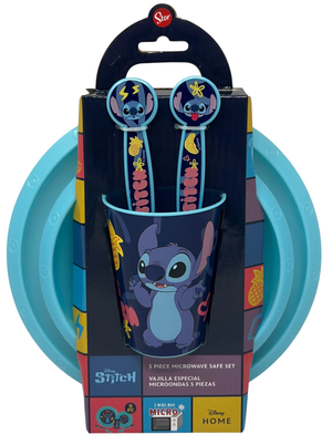 Set Pappa 5 Pezzi Stitch DISNEY in Plastica Riutilizzabile Piatti Bicchiere Posate Bpa Free - St75000