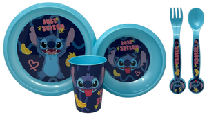 Set Pappa 5 Pezzi Stitch DISNEY in Plastica Riutilizzabile Piatti Bicchiere Posate Bpa Free - St75000