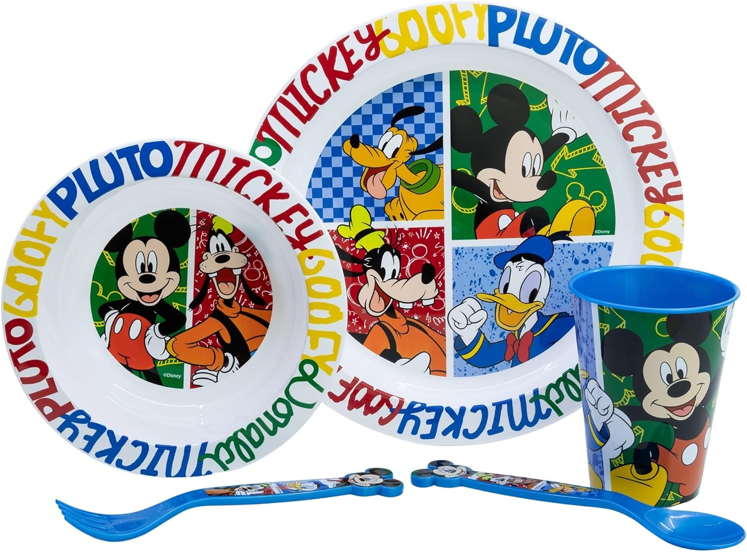 Set Pappa 5 Pezzi Topolino DISNEY in Plastica Adatto Al Microonde Piatti Bicchiere Posate - St81150