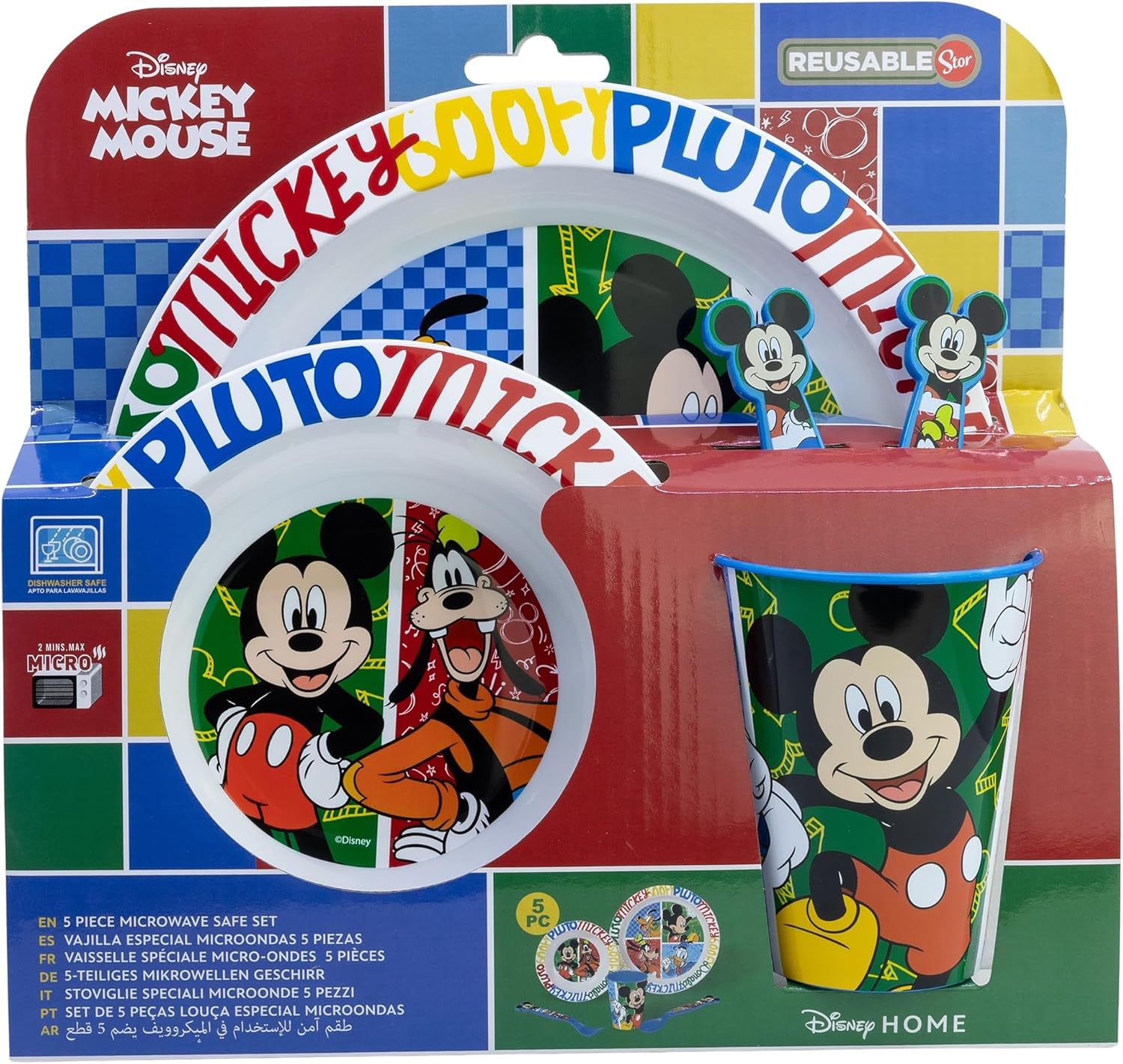 Set Pappa 5 Pezzi Topolino DISNEY in Plastica Adatto Al Microonde Piatti Bicchiere Posate - St81150