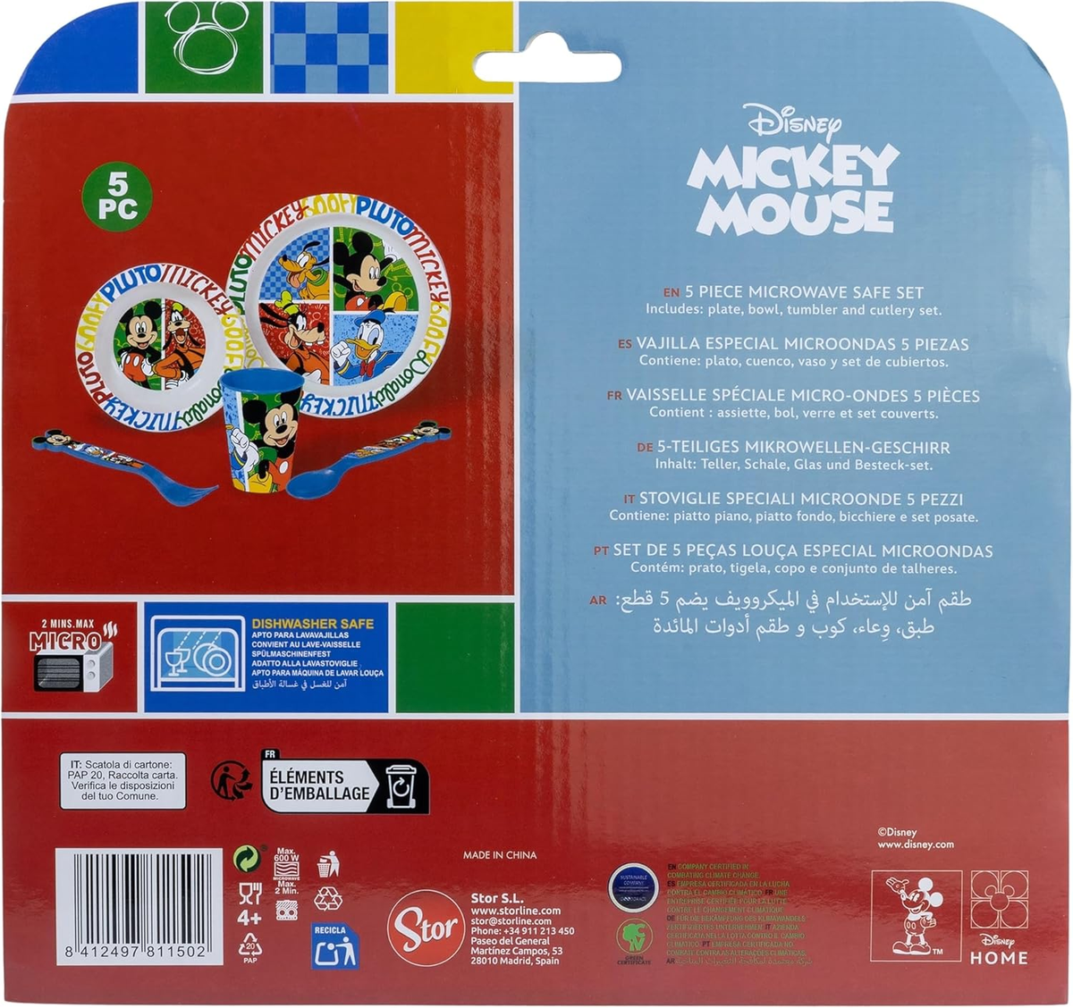 Set Pappa 5 Pezzi Topolino DISNEY in Plastica Adatto Al Microonde Piatti Bicchiere Posate - St81150